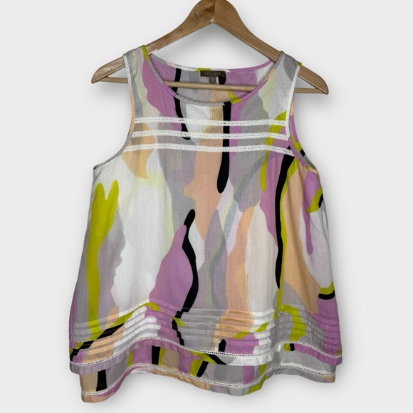 Lilla P Lightweight Flowy Cotton Tank Top Blouse Artsy Watercolor Pastels Medium - Picture 1 of 6